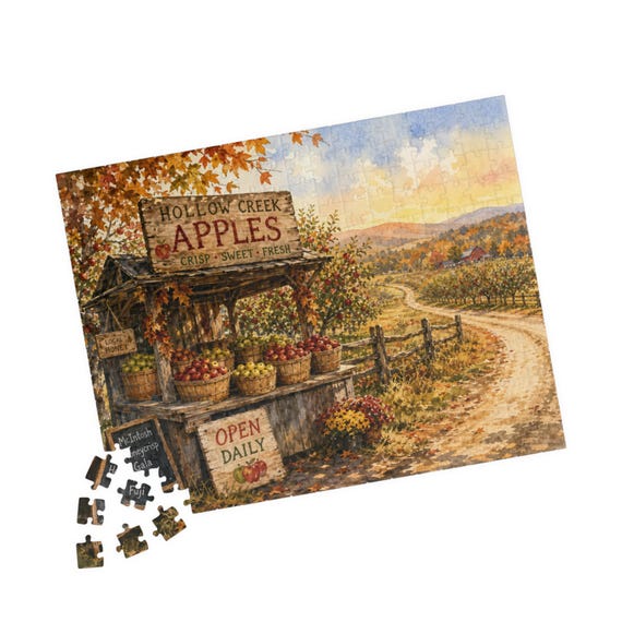 Autumn Apple Stand Puzzle – Rustic Orchard Scenic Jigsaw (110-520 Pieces)