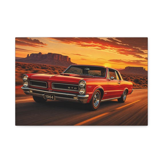 1964 Pontiac GTO Desert Sunset Canvas – Classic Muscle Car Art Print