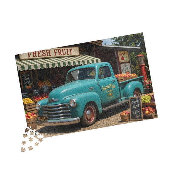 Vintage Turquoise Pickup Truck Puzzle | Farmstand Fresh Fruit 1014-Piece Jigsaw