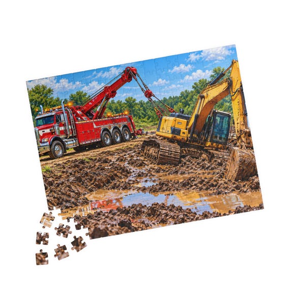 Tow Truck Excavator Recovery Jigsaw Puzzle - Construction Gift