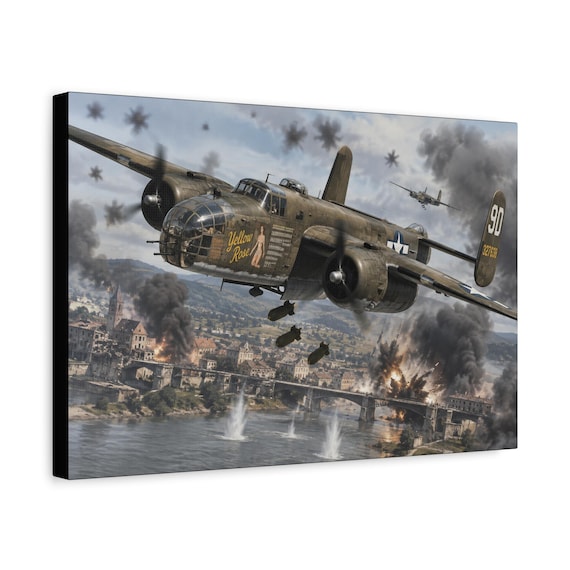 WWII B-25 Mitchell Bomber Matte Canvas Print | Ready to Hang Military Aircraft Decor