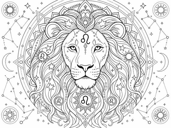 Leo Zodiac Coloring Page – Astrology Lion Mandala (8.5x11 PDF Download)