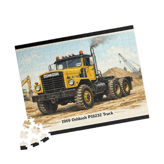 1969 Oshkosh P18232 Truck Illustration Puzzle | Vintage Heavy-Duty Truck Jigsaw