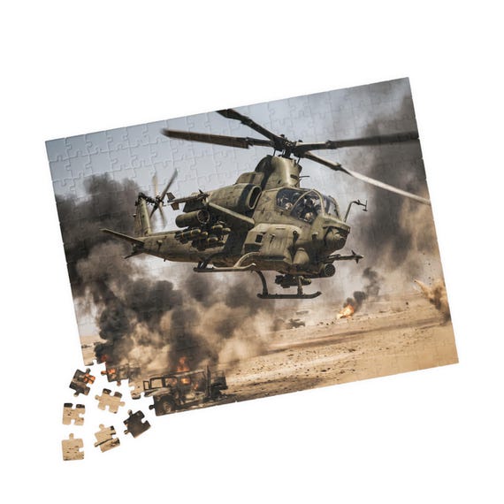 Bell AH-1Z Viper Attack Helicopter Jigsaw Puzzle | Military Combat Aviation Gift for Veterans
