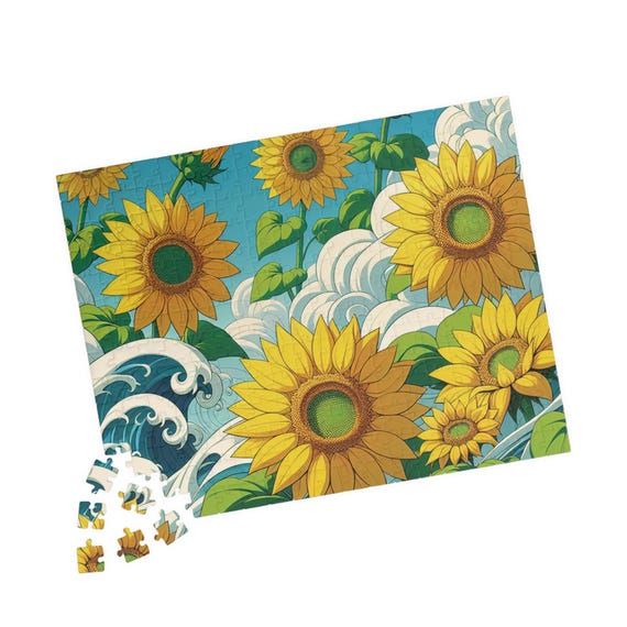 Sunflower Waves Jigsaw: Nature-Inspired Puzzle for Relaxation, Family Fun & Plant Lovers' Gift