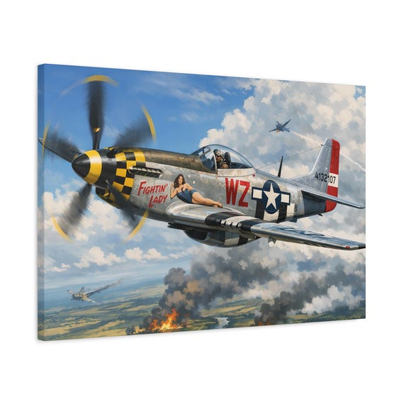 P-51 Mustang Fighter Plane Matte Canvas Print | 30" x 20"