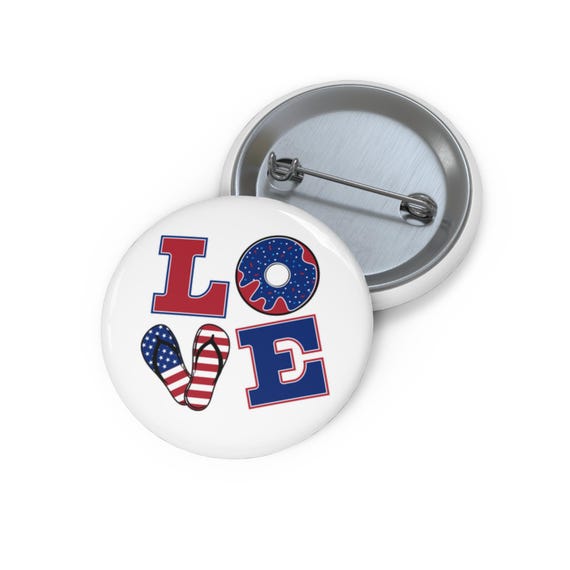 Patriotic American Love Pin - Red, White & Blue Round Button for Backpacks, Jackets, and Hats