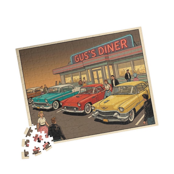 Retro 1950s Diner Scene Puzzle 110 to 520pc | Classic Cars Jigsaw