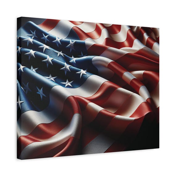 American Flag Canvas Print – Patriotic Home Decor, 20x16 (Made in USA)