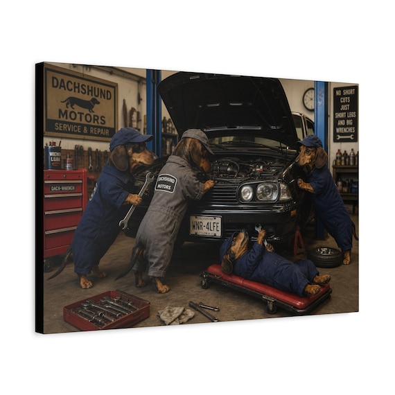 Dachshund Mechanics Artwork Matte Canvas