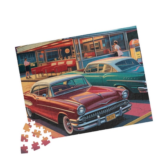 Retro 1950s Diner Classic Cars Puzzle