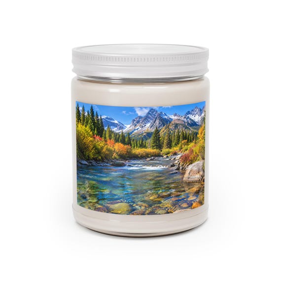 Mountain River Landscape Soy Candle – 9oz Hand-Poured Nature Gift (Eco-Friendly)