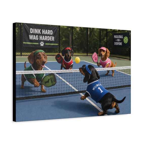 Dachshund Pickleball Player Matte Canvas Wall Art | Funny Dog Sports Gift for Pet Lovers