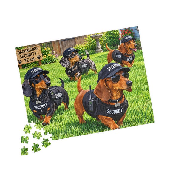 Dachshund Security Team Puzzle - Funny Dog Jigsaw Artwork