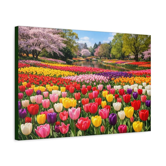 Colorful Tulip Field Canvas Print | Matte Stretched Canvas | Ready to Hang Wall Art