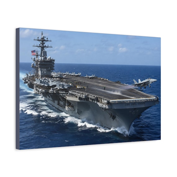 Navy Aircraft Carrier Canvas Print – Matte Stretched Military Ship Art (Veteran Gift)