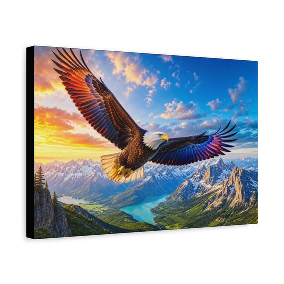 Soaring Bald Eagle Canvas Print – Rustic Cabin Wall Art (Matte Stretched)