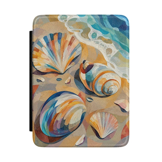 Seashell Beach Kindle Case – Coastal Wave Art Cover (PU Leather)