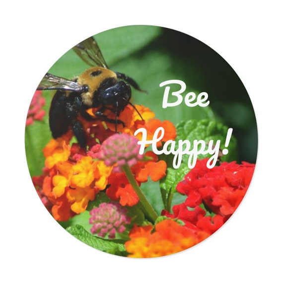 Round Vinyl Stickers - Bee Happy!