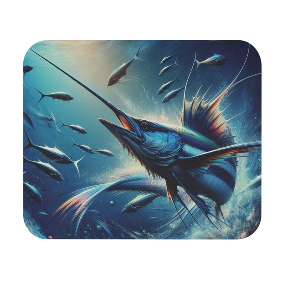 Oceanic Fisherman Mouse Pad, Nautical Desk Accessory, Fishing Gift, Marine Decor, Gamer Mouse Mat, Sea Life Home Office Item