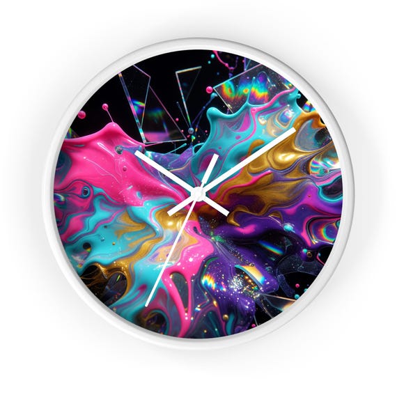Neon Fluid Art Wall Clock - Abstract Color Splash Timepiece for Modern Home Decor