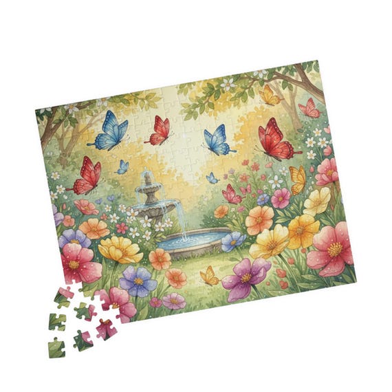 Butterfly Garden Fountain Puzzle | Floral Jigsaw 110/252/520 options