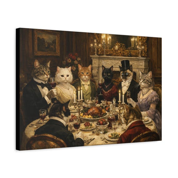 Victorian Cats Dinner Party Matte Canvas | Home Decor Wall Art | Ready to Hang