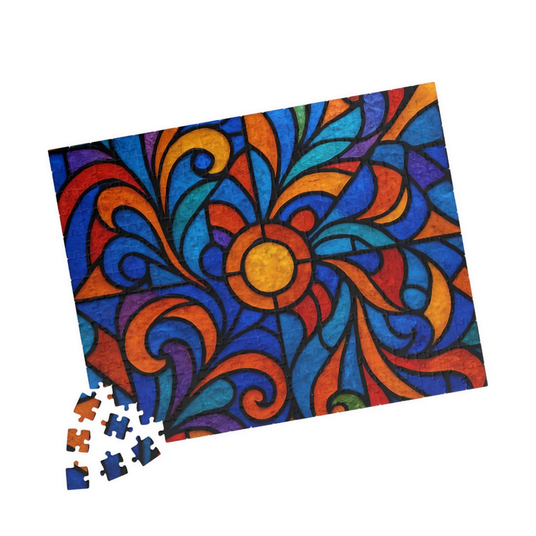 Stained Glass Style Puzzle, Colorful Family Activity - Etsy