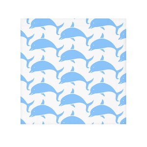 White Face Towel with Blue Dolphin Print - Coastal Bathroom Decor