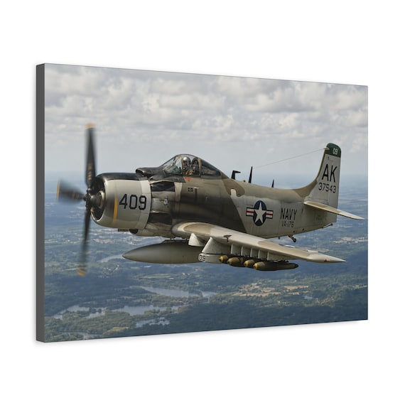 Douglas A-1 Skyraider Vintage Navy Attack Plane Matte Canvas Print Military Aviation Wall Art