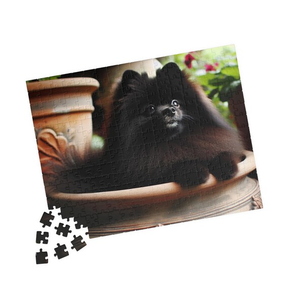 Black Dog Puzzle – Playful Pet Portrait, Cozy Cottagecore Game Night Activity