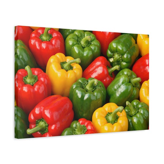 Colorful Bell Peppers Matte Canvas Print with Wood Frame
