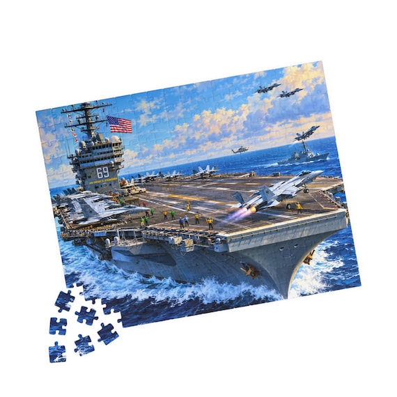 Aircraft Carrier Navy Warship Jigsaw Puzzle - Ocean Fleet Scene
