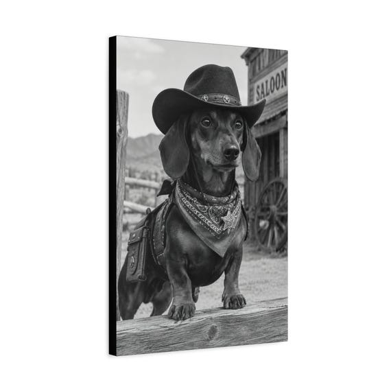 Cowboy Dachshund Western Dog Canvas Wall Art Print