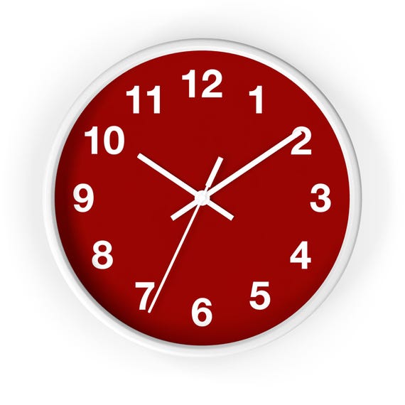 Red Numeric Wall Clock | Modern Round Analog Home Decor (10" Wood Frame)