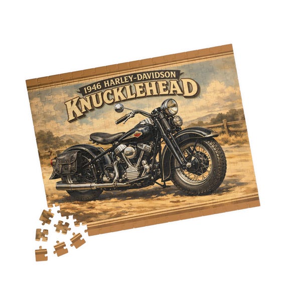 1946 Harley-Davidson Knucklehead Motorcycle Puzzle | Vintage Bike Jigsaw Gift