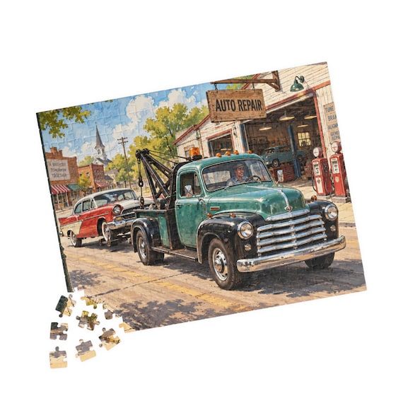 Vintage Tow Truck Puzzle 110/252/520 Piece | Retro Auto Repair Scene
