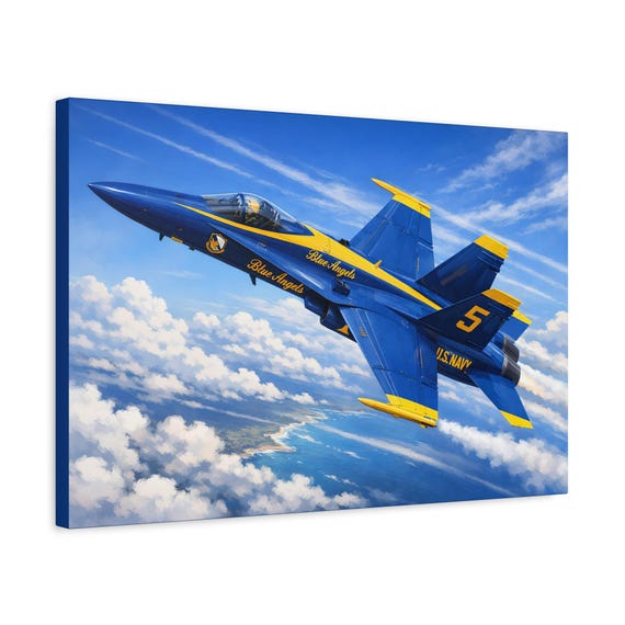 Blue Angels Jet Canvas Art, F/A-18, Ready to Hang (24" x 16")