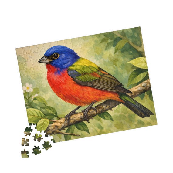 Painted Bunting Bird Jigsaw Puzzle Garden Songbird Art 110-520 Pieces Wildlife Nature Gift