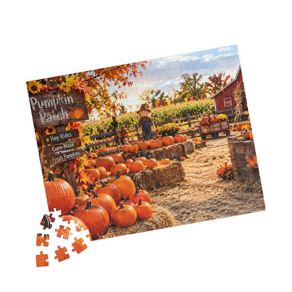 Pumpkin Patch Jigsaw Puzzle | Autumn Harvest Scene (110-520 Pieces)
