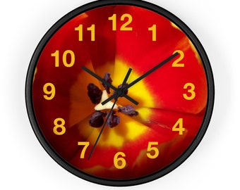 Wall Clock with Red Tulip Print