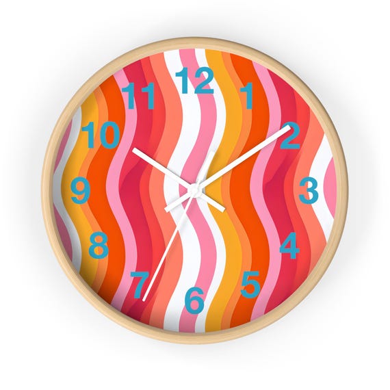 Retro Wave Wall Clock: Colorful Boho Home Decor - 10" Square