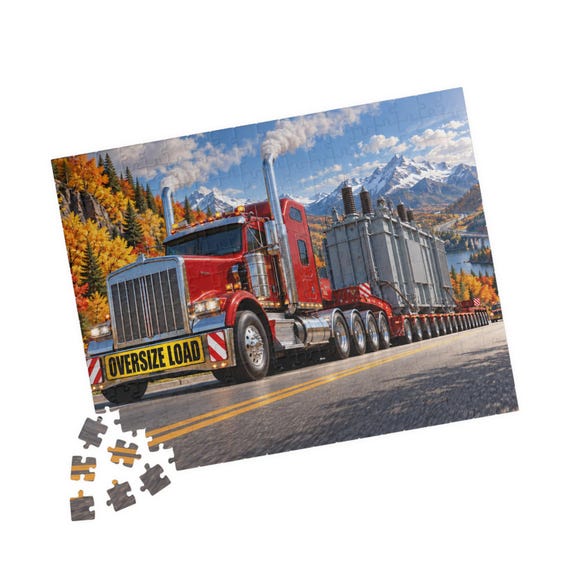 Red Semi Truck Oversize Load Puzzle | Fall Mountain Scenery