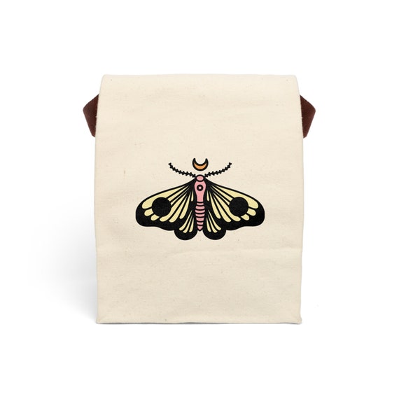 Canvas Lunch Bag with Strap - Butterfly Graphic Design - Eco-Friendly Lunch Tote
