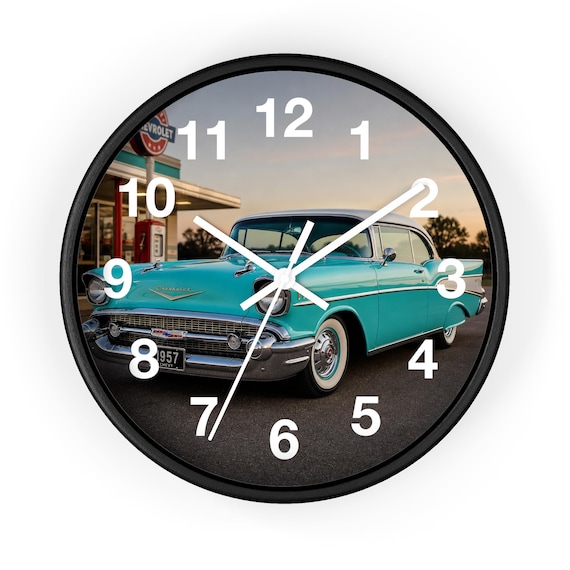 Turquoise 1957 Chevy Bel Air Wall Clock | Retro Vintage Diner Car Garage Decor Gift