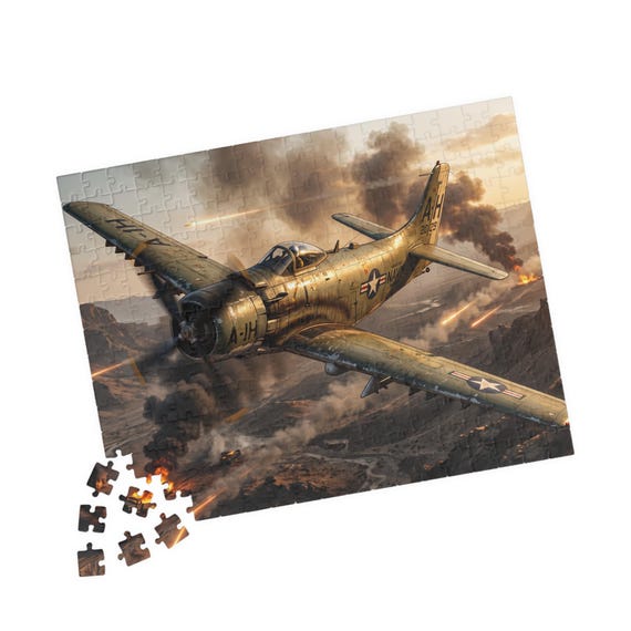 Douglas A-1H Skyraider WWII Fighter Plane Aerial Battle Jigsaw Puzzle Military Aviation Gift