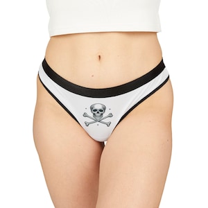Skull & Crossbones Women&#39;s Thongs, Edgy Underwear for Halloween, Gift for Her, Skull Lingerie, Unique Panties