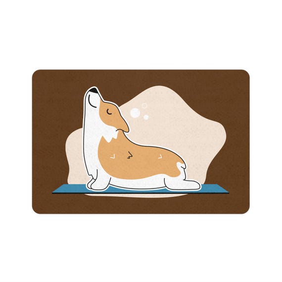 Adorable Corgi Yoga Pet Food Mat: Whimsical Mealtime Graphic for Dog Lovers & Home Decor