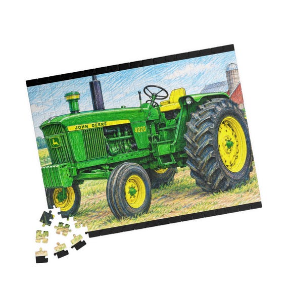 Vintage John Deere Green Tractor Puzzle | Farm Scene Jigsaw