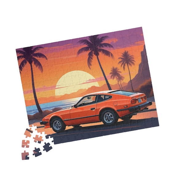 1980 Datsun 280ZX Vintage Sports Car Jigsaw Puzzle Sunset Beach Scene 110-520 Piece Gift
